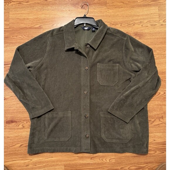 Lands End Soft Corduroy Button Up Shirt Jacket Chore Shacket 2X Pockets Green - Picture 5 of 6